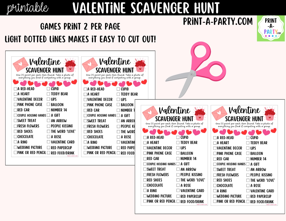 Valentine's Day Scavenger Hunt Printable Game for Kids