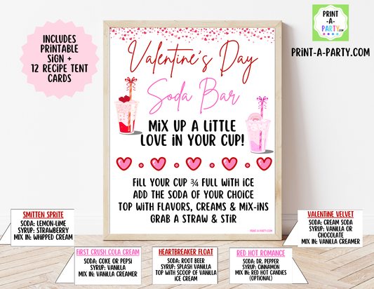 SODA BAR - Printable Valentine's Day "Dirty" Soda Bar Printable Kit - Sign & Recipe Tent Cards (12 recipes!), Valentine Party Drink Station Decor