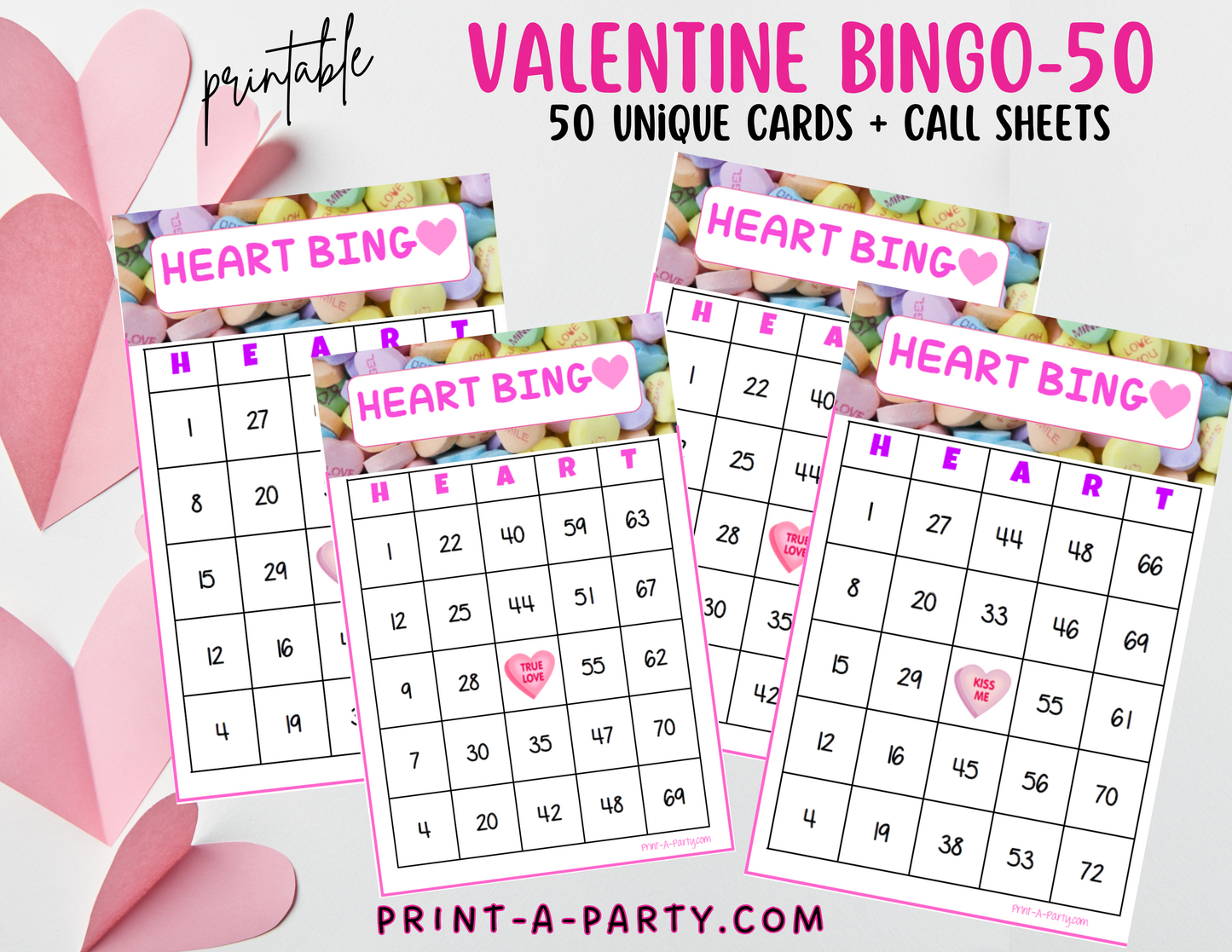 BINGO: Valentine Bingo | Converation Candy Heart Bingo | Classrooms | Parties | Birthday | 30, 40, or 50 cards - INSTANT DOWNLOAD