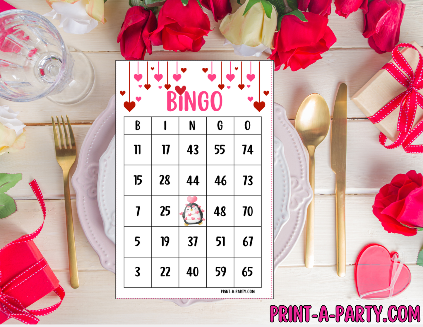 BINGO: Valentine Bingo | Valentine Penguins Bingo | Classrooms | Parties | Birthday | 30, 40, or 50 cards | Valentine Party Idea