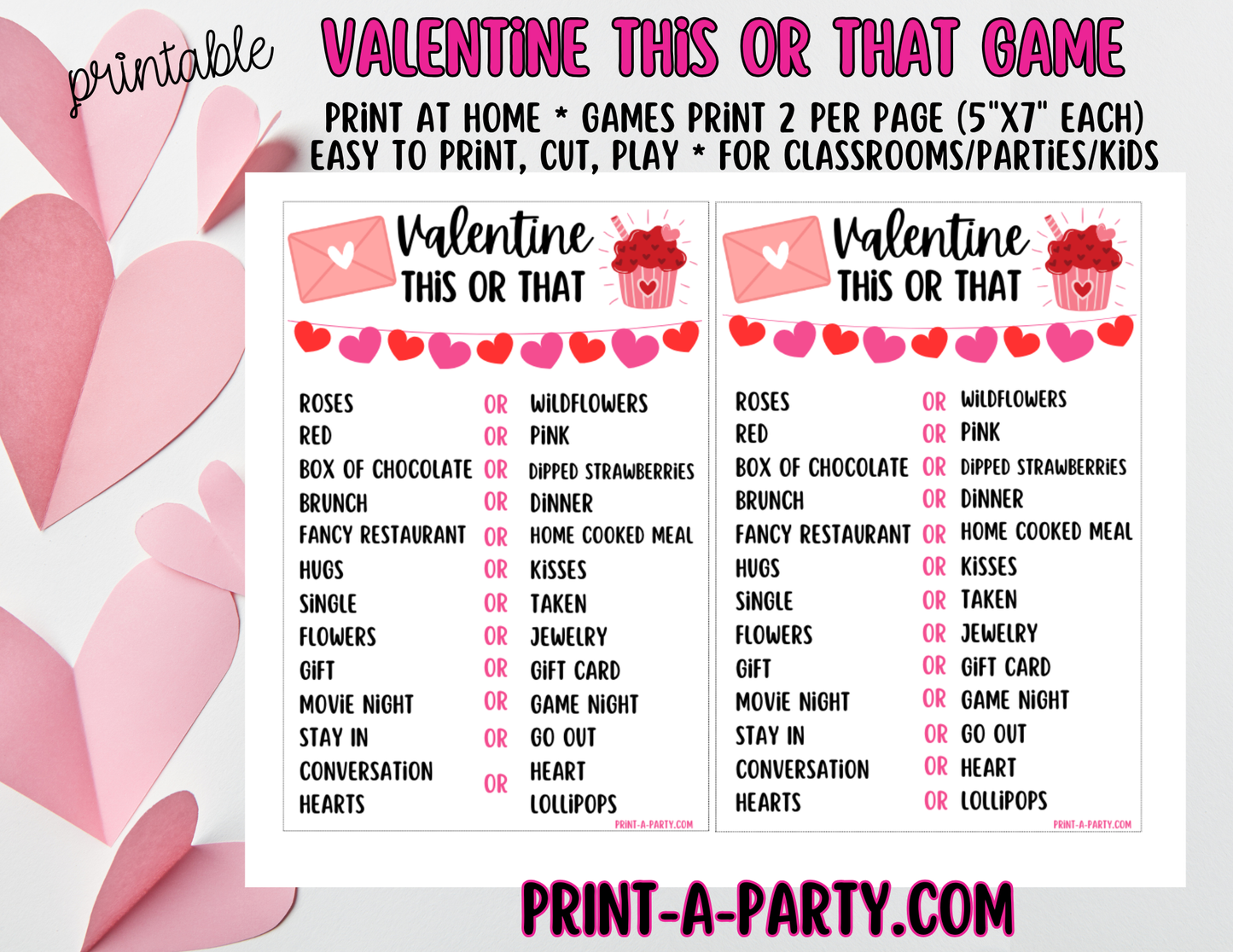 Valentine’s Day This or That Game Printable – 5x7 Classroom Party Activity, Instant Download