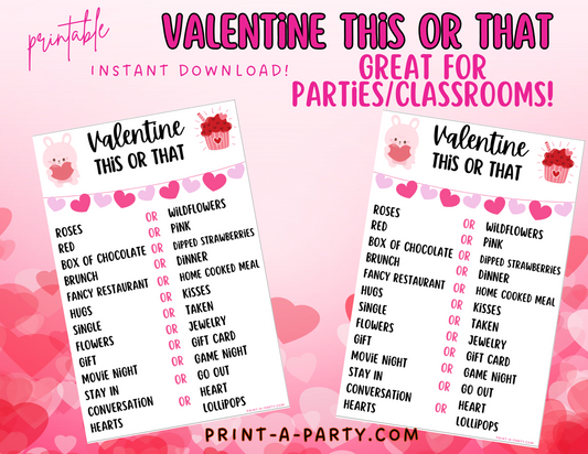 THIS OR THAT GAME | Valentine Games | Valentine Activities | Printable | Valentine Party | Valentine Classroom | INSTANT DOWNLOAD - Great for tweens and teens!