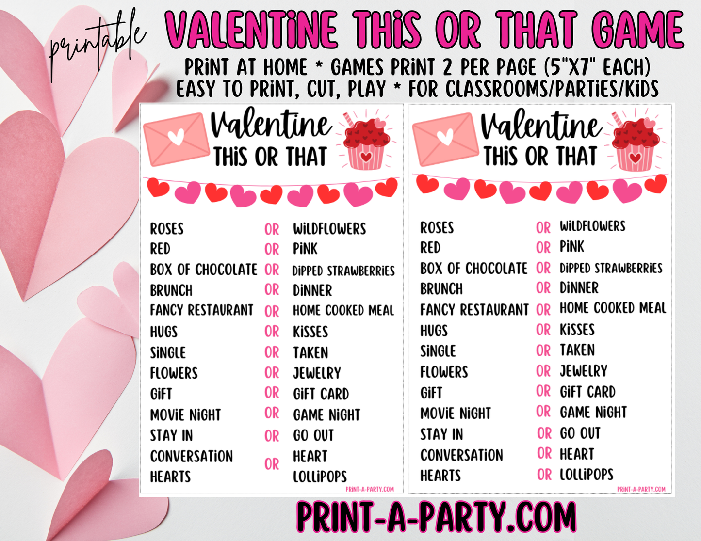 THIS OR THAT GAME | Valentine Games | Valentine Activities | Printable | Valentine Party | Valentine Classroom | INSTANT DOWNLOAD - Great for tweens and teens!