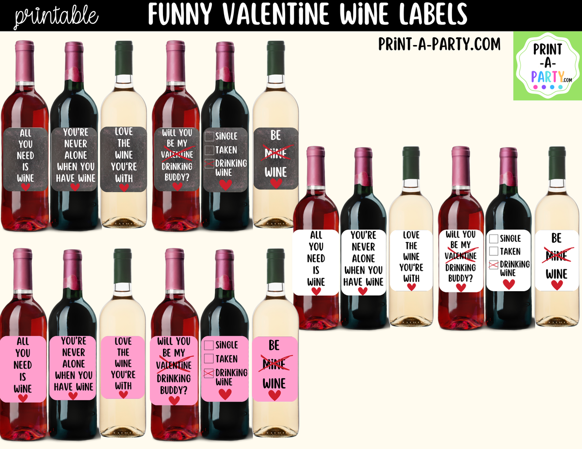 Valentine's Day Wine Labels Printable – Funny & Romantic