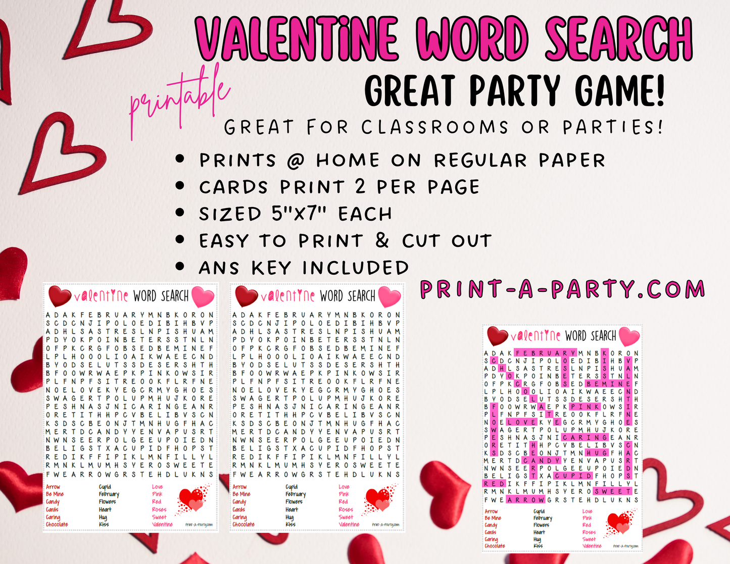 WORD SEARCH:  Valentine's Day Word Search | Classroom Word Search | Party Word Search Printable - INSTANT DOWNLOAD