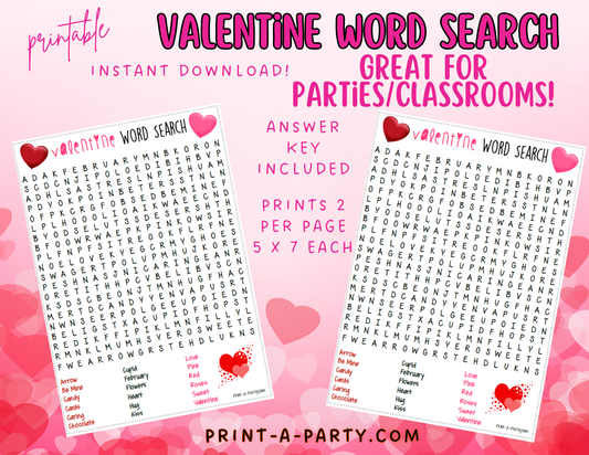 WORD SEARCH:  Valentine's Day Word Search | Classroom Word Search | Party Word Search Printable - INSTANT DOWNLOAD