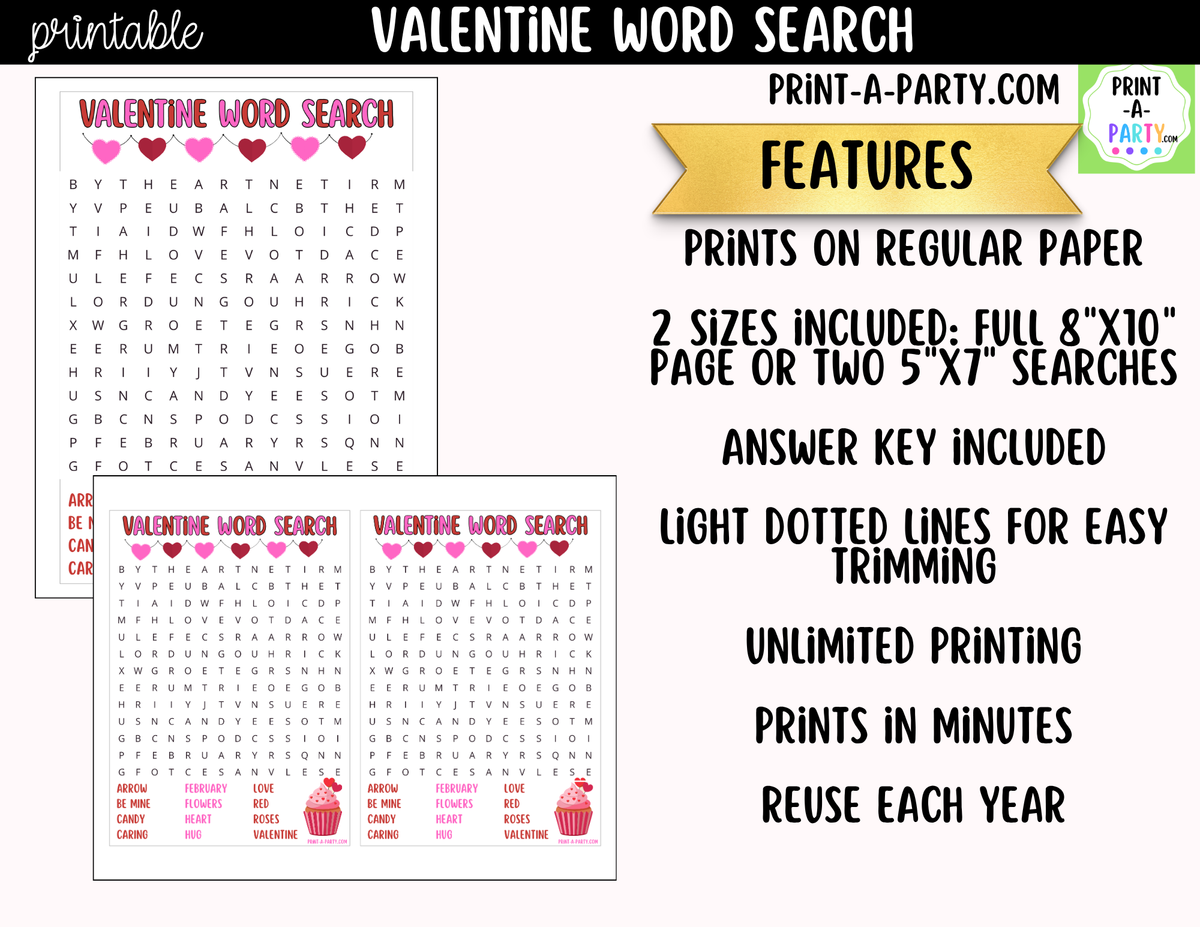 Valentine's Day Word Search Printable – Kids, Classroom & Party