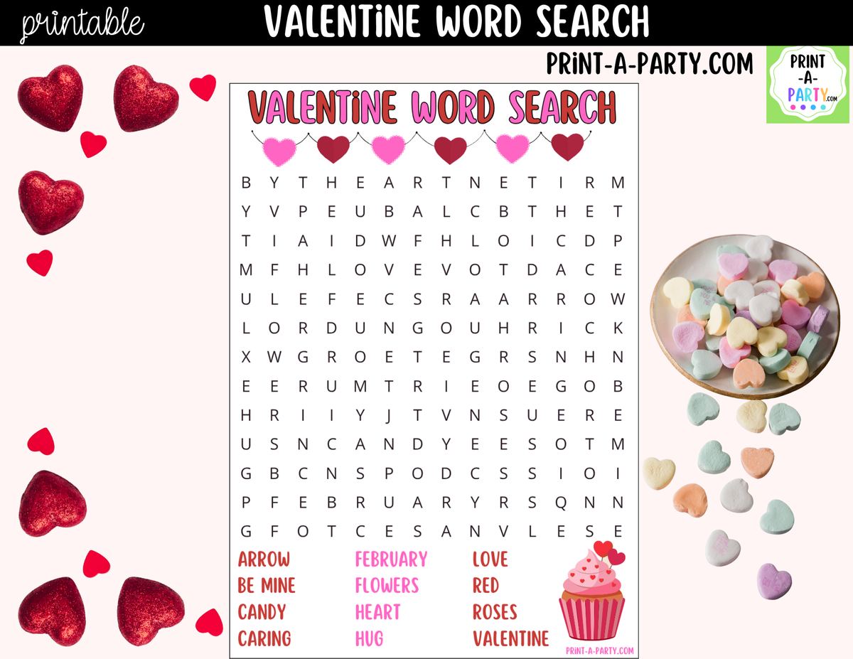 Valentine's Day Word Search Printable – Kids, Classroom & Party