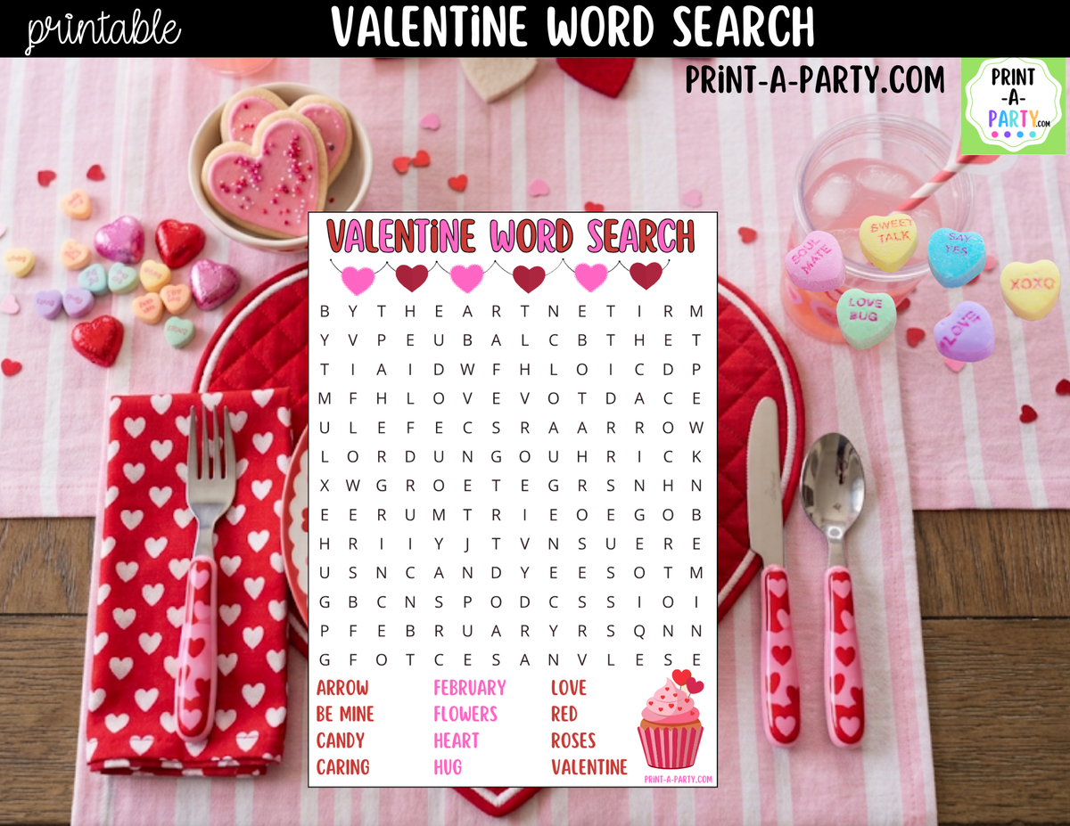 Valentine's Day Word Search Printable – Kids, Classroom & Party