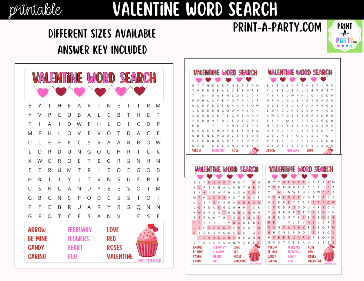 Valentine's Day Word Search Printable – Kids, Classroom & Party