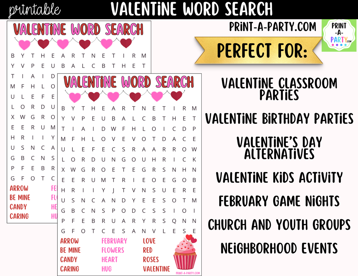Valentine's Day Word Search Printable – Kids, Classroom & Party