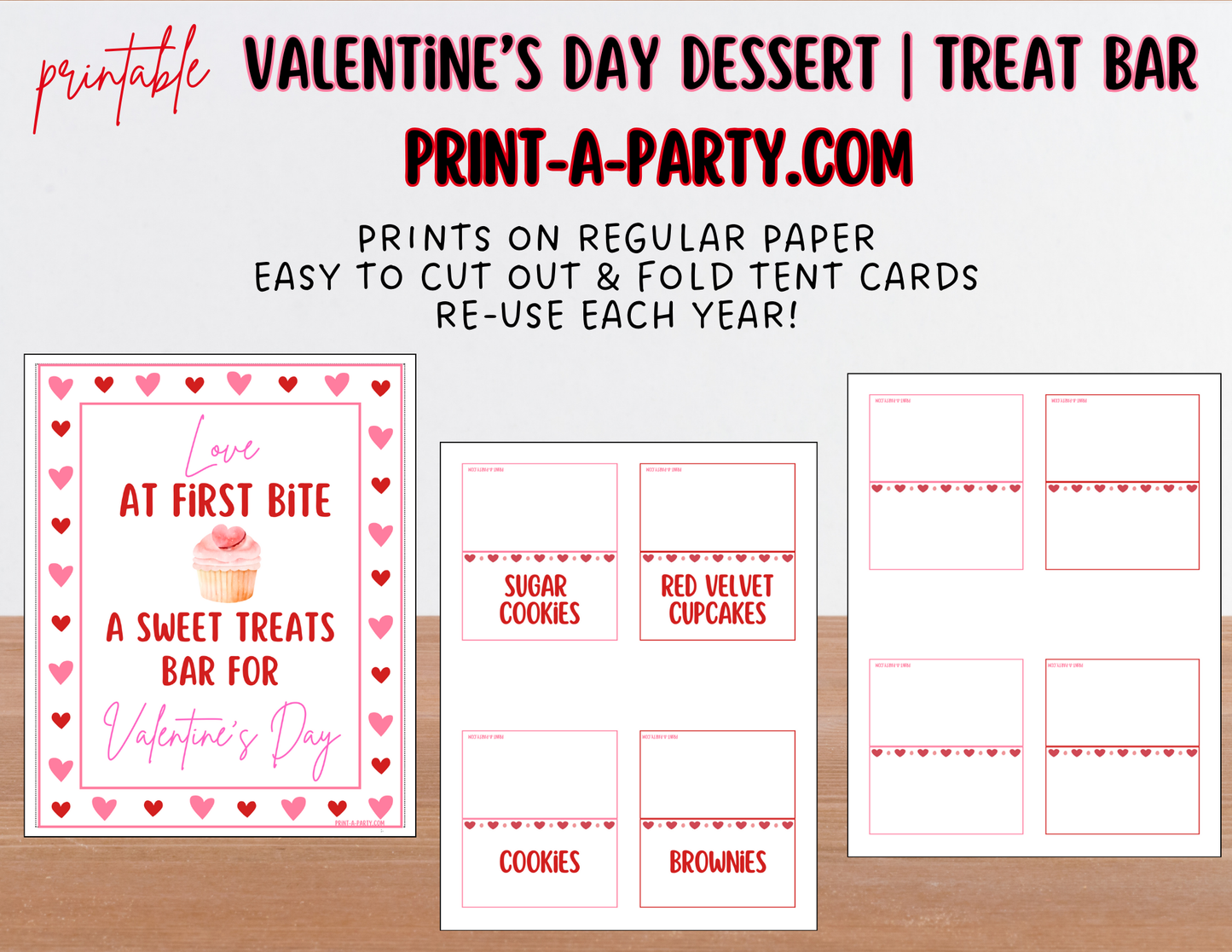 VALENTINE'S DAY DESSERT TREAT BAR | Dessert Station | Valentine Dessert Buffet Set up - Sign & Tent Cards | Valentine Party Idea