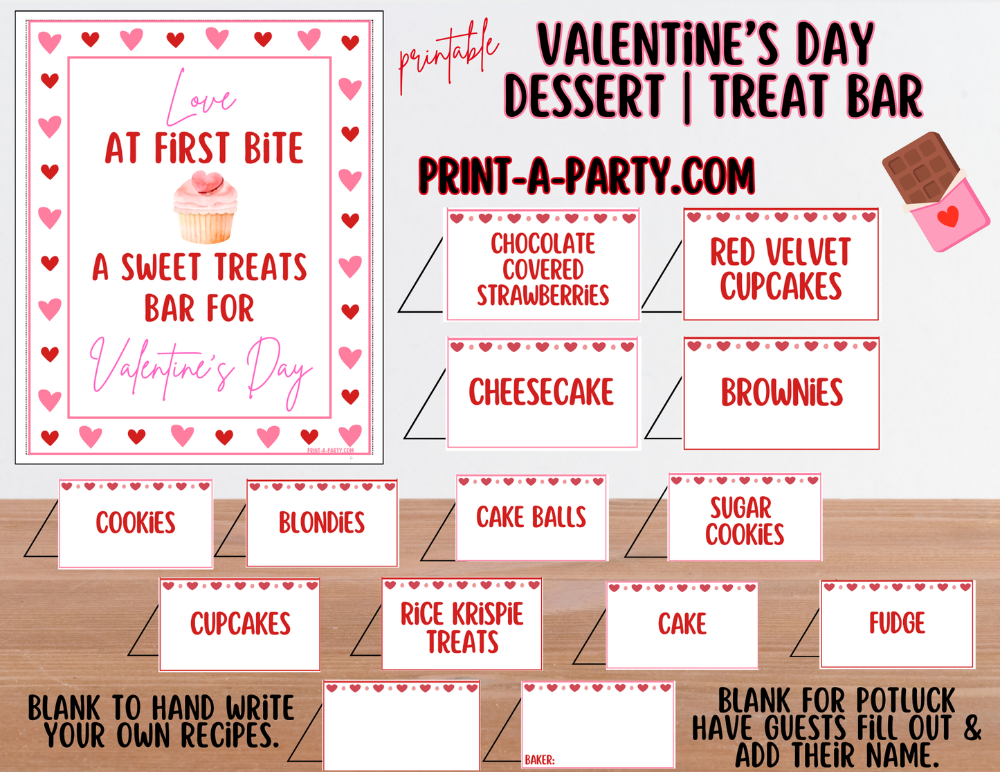 VALENTINE'S DAY DESSERT TREAT BAR | Dessert Station | Valentine Dessert Buffet Set up - Sign & Tent Cards | Valentine Party Idea