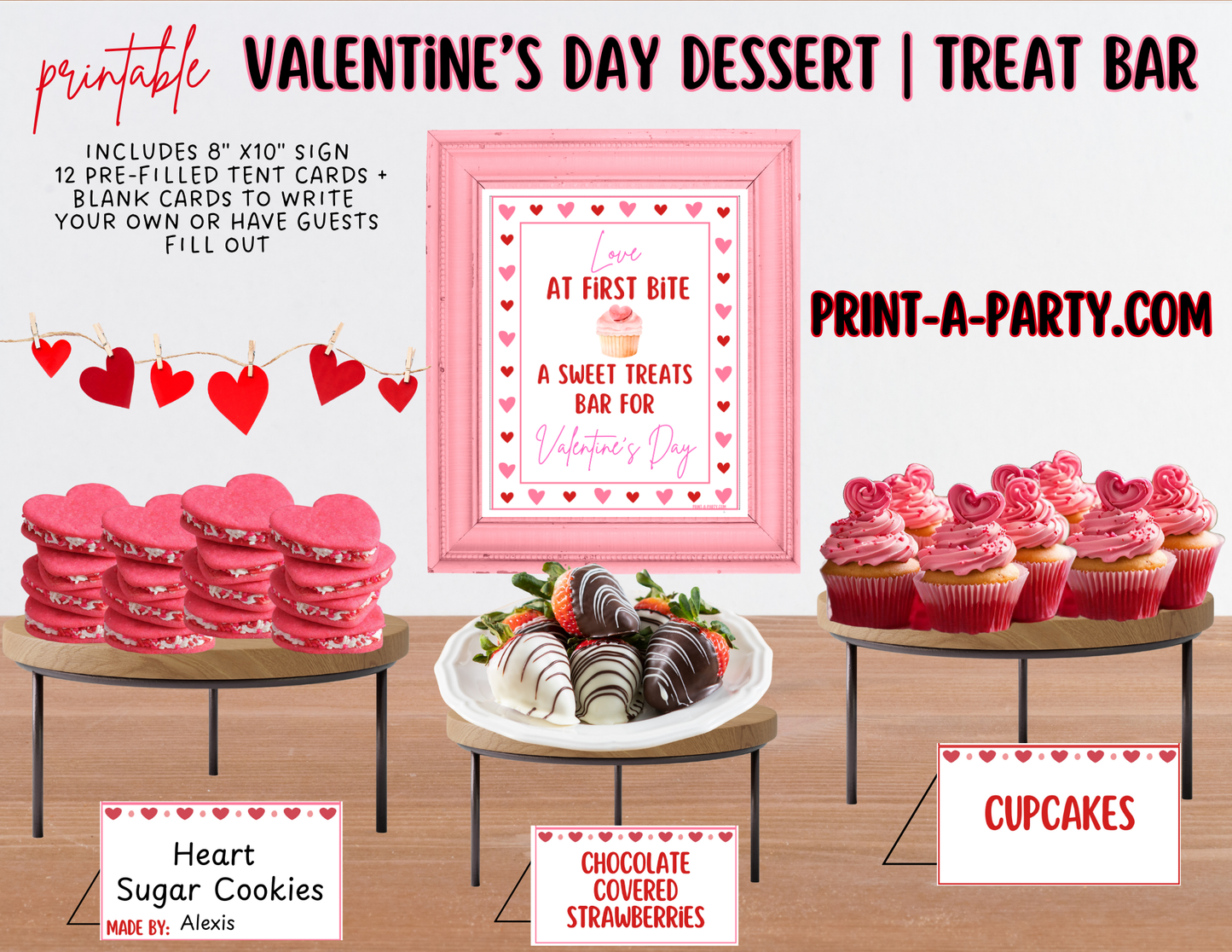 VALENTINE'S DAY DESSERT TREAT BAR | Dessert Station | Valentine Dessert Buffet Set up - Sign & Tent Cards | Valentine Party Idea