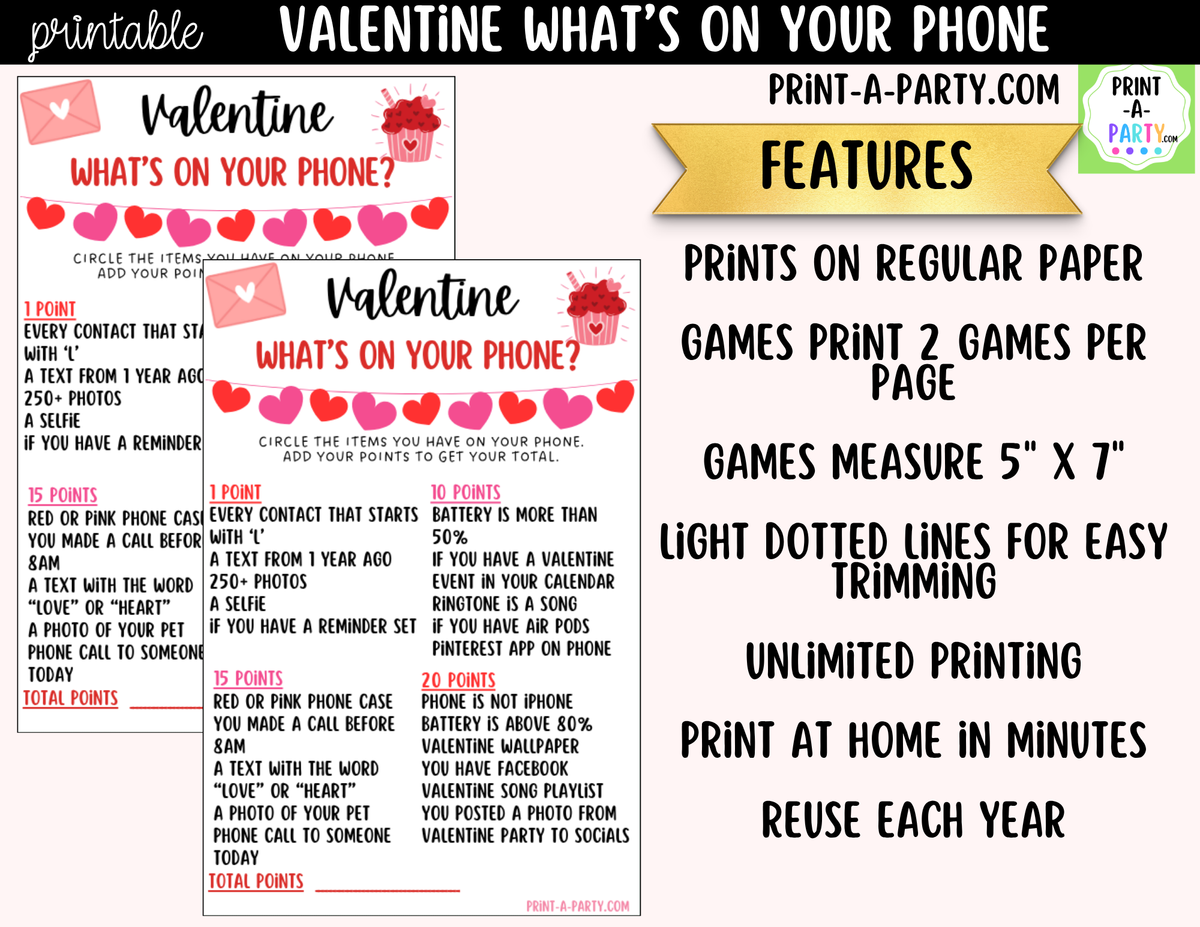 What's On Your Phone Valentine's Day Edition – Printable Game