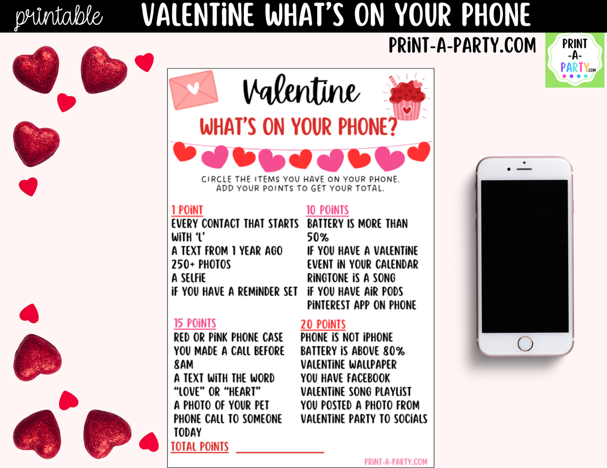 What's On Your Phone Valentine's Day Edition – Printable Game