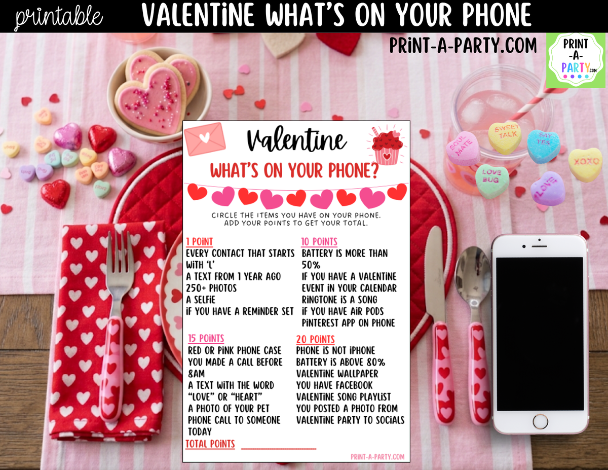 What's On Your Phone Valentine's Day Edition – Printable Game