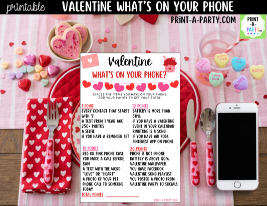 What's On Your Phone Valentine's Day Edition – Printable Game