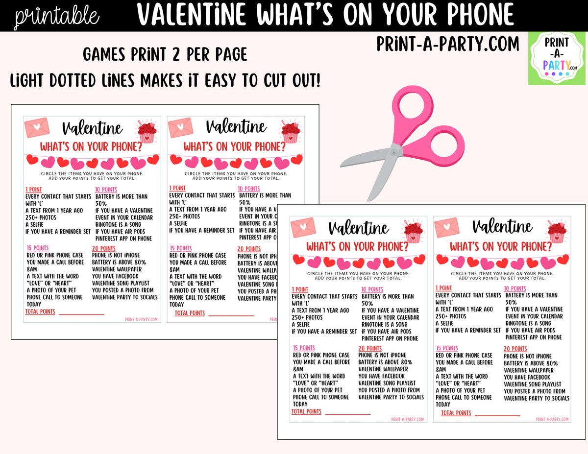 What's On Your Phone Valentine's Day Edition – Printable Game