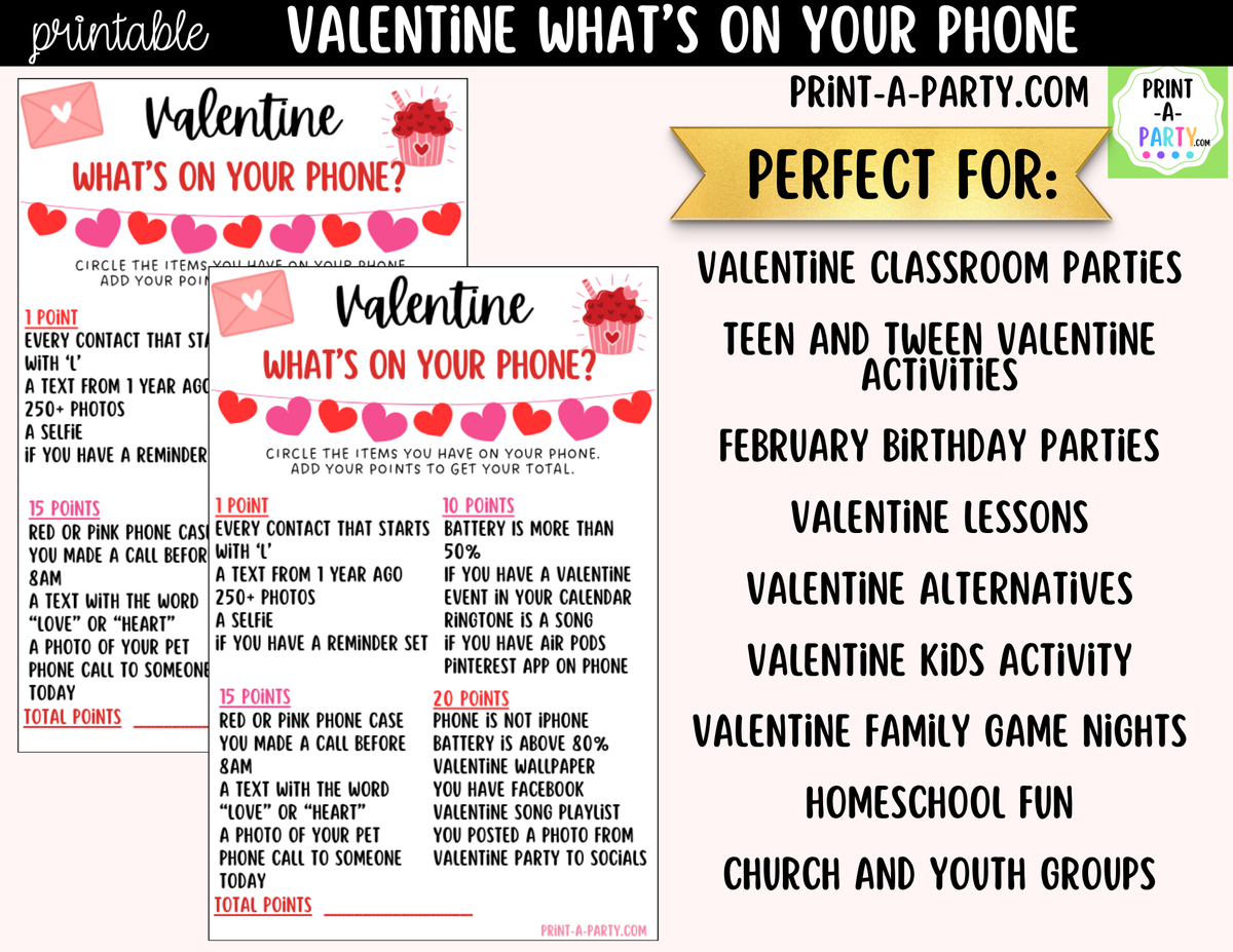 What's On Your Phone Valentine's Day Edition – Printable Game