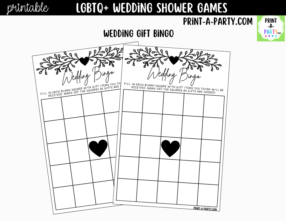 LGBTQ+ Wedding Shower Games Printable | Black Vine & Heart