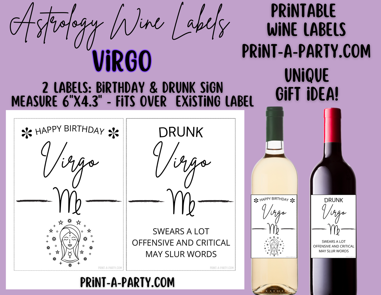 WINE LABELS: Astrology Zodiac Wine | Drunk Astrology Zodiac Signs | Astrology Wine | Zodiac Wine | Aries Taurus Gemini Cancer Leo Virgo Libra Scorpio Sagittarius Capricorn Aquarius Pisces | INSTANT DOWNLOAD