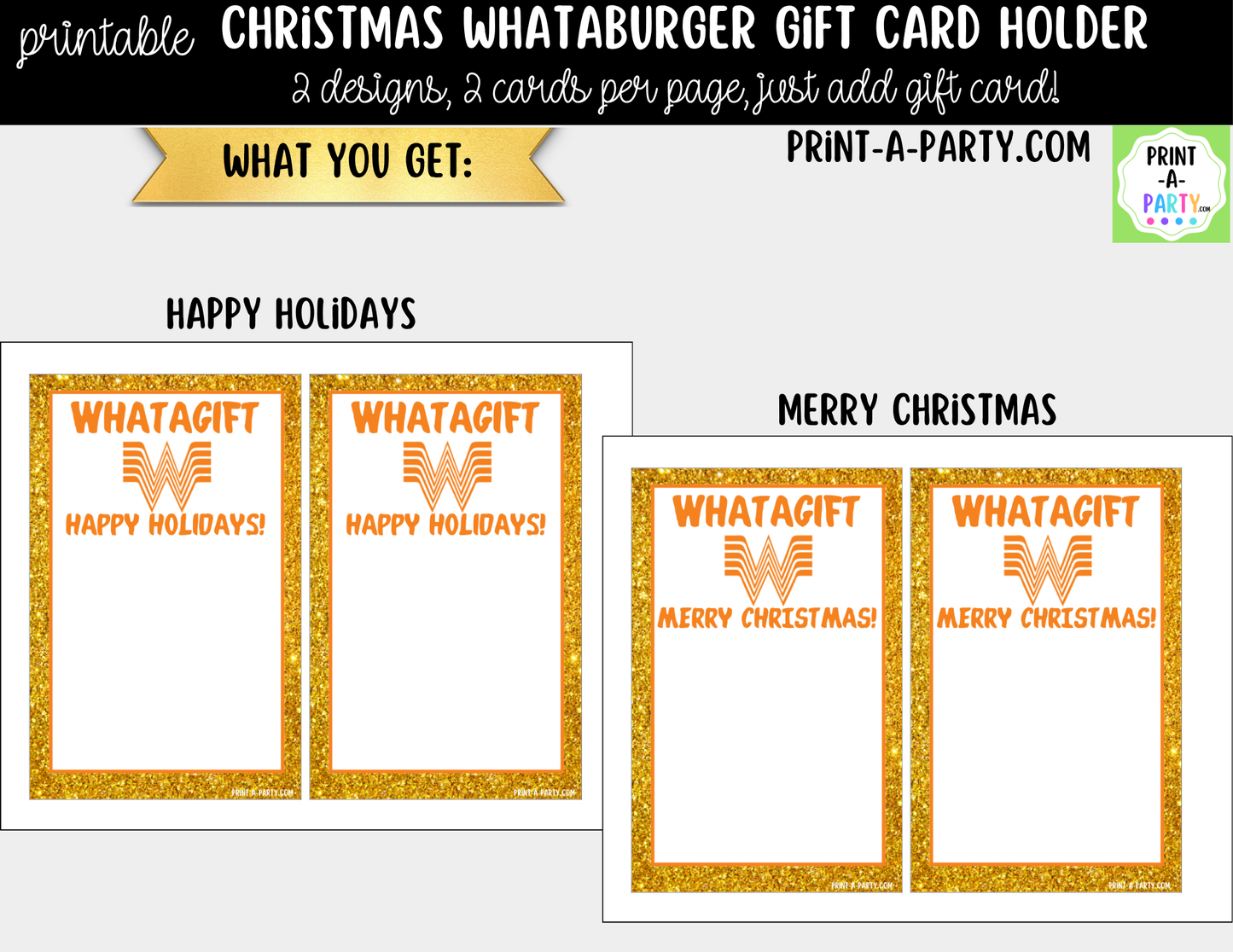 Printable Whataburger Gift Card Holder - Christmas Holiday Gift Card Sleeve Template