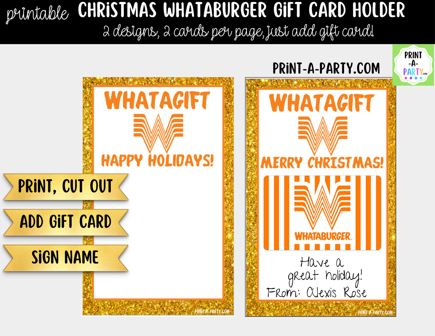 Printable Whataburger Gift Card Holder - Christmas Holiday Gift Card Sleeve Template