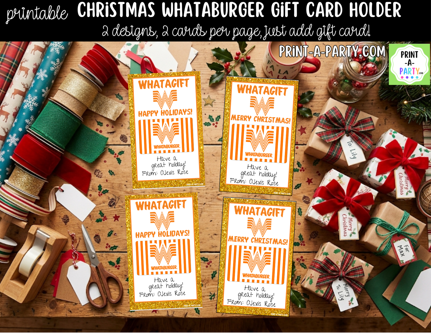Printable Whataburger Gift Card Holder - Christmas Holiday Gift Card Sleeve Template