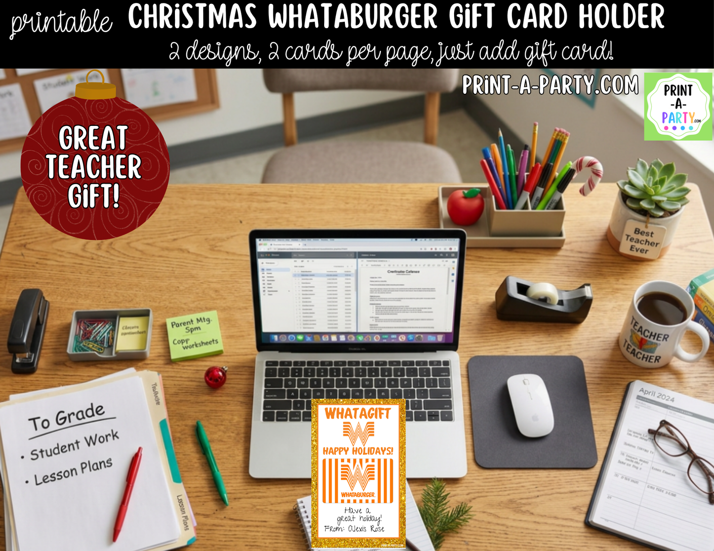 Printable Whataburger Gift Card Holder - Christmas Holiday Gift Card Sleeve Template