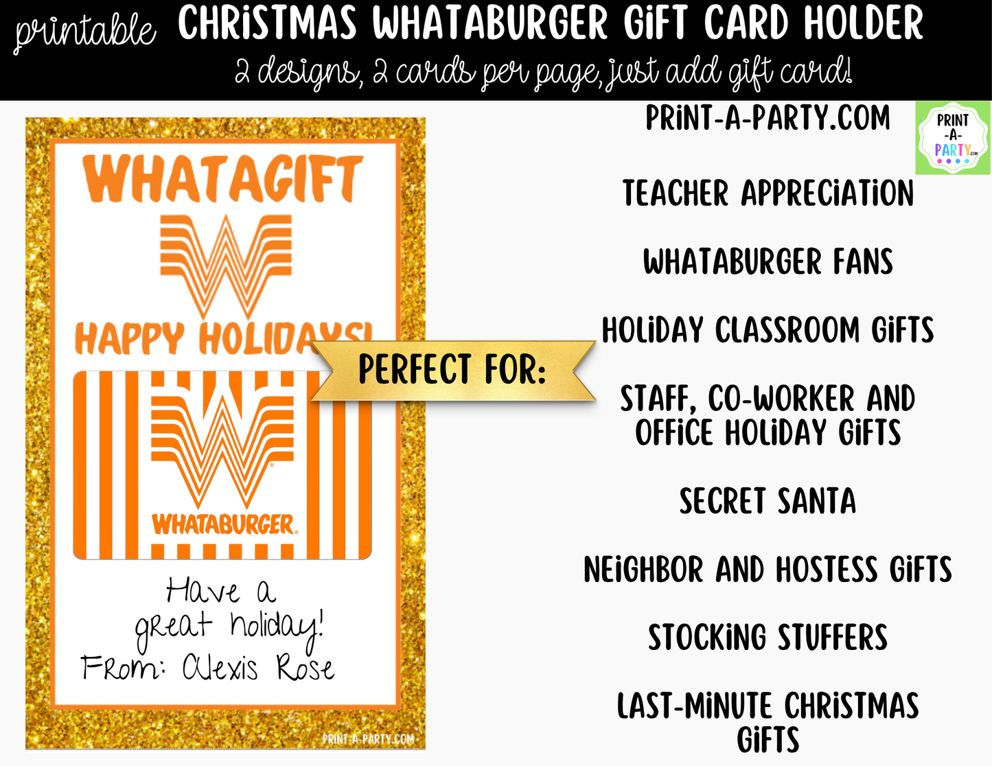Printable Whataburger Gift Card Holder - Christmas Holiday Gift Card Sleeve Template
