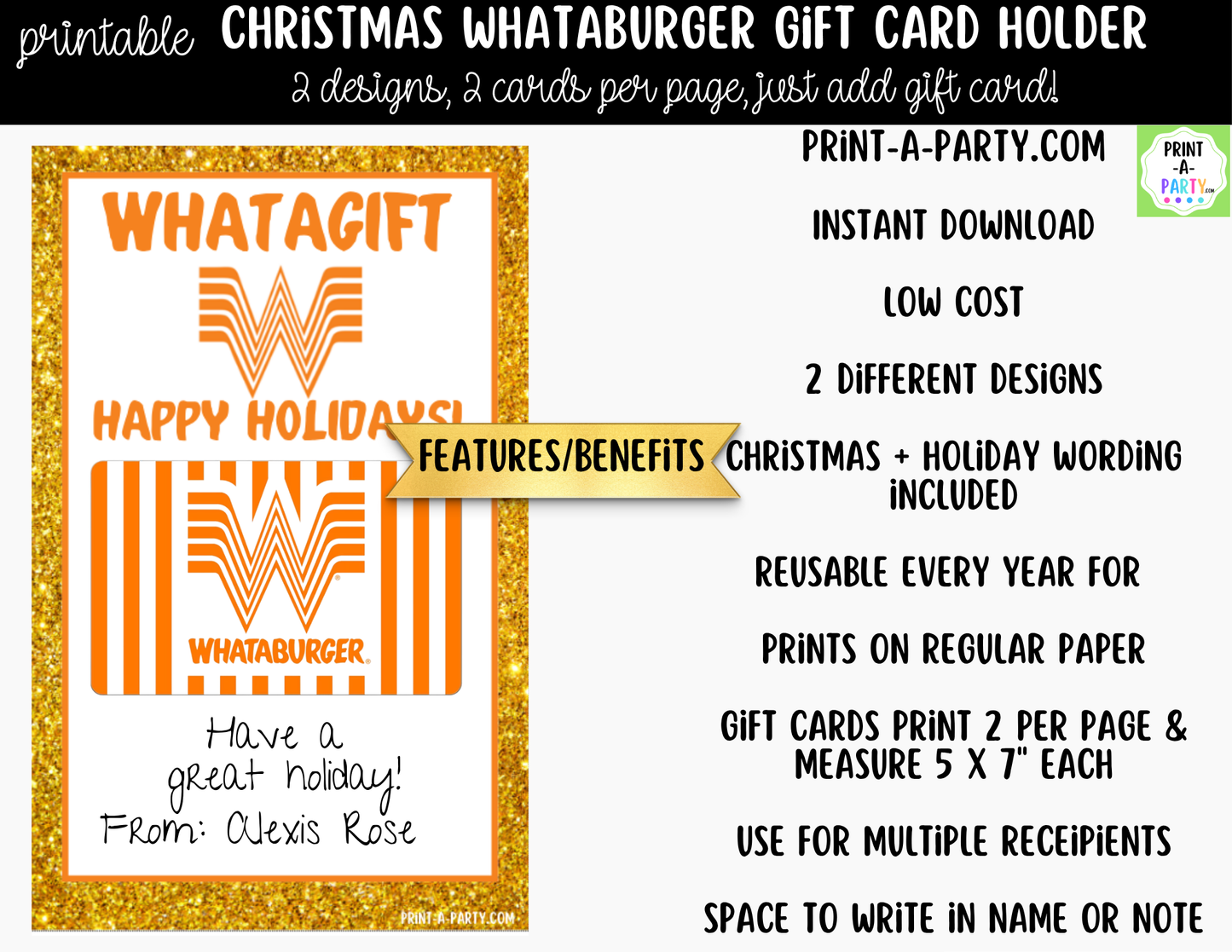Printable Whataburger Gift Card Holder - Christmas Holiday Gift Card Sleeve Template