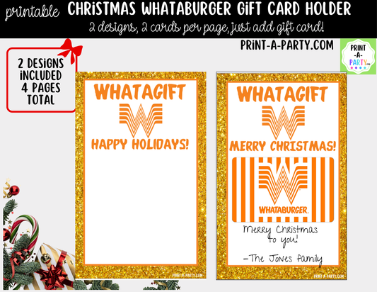 Printable Whataburger Gift Card Holder - Christmas Holiday Gift Card Sleeve Template