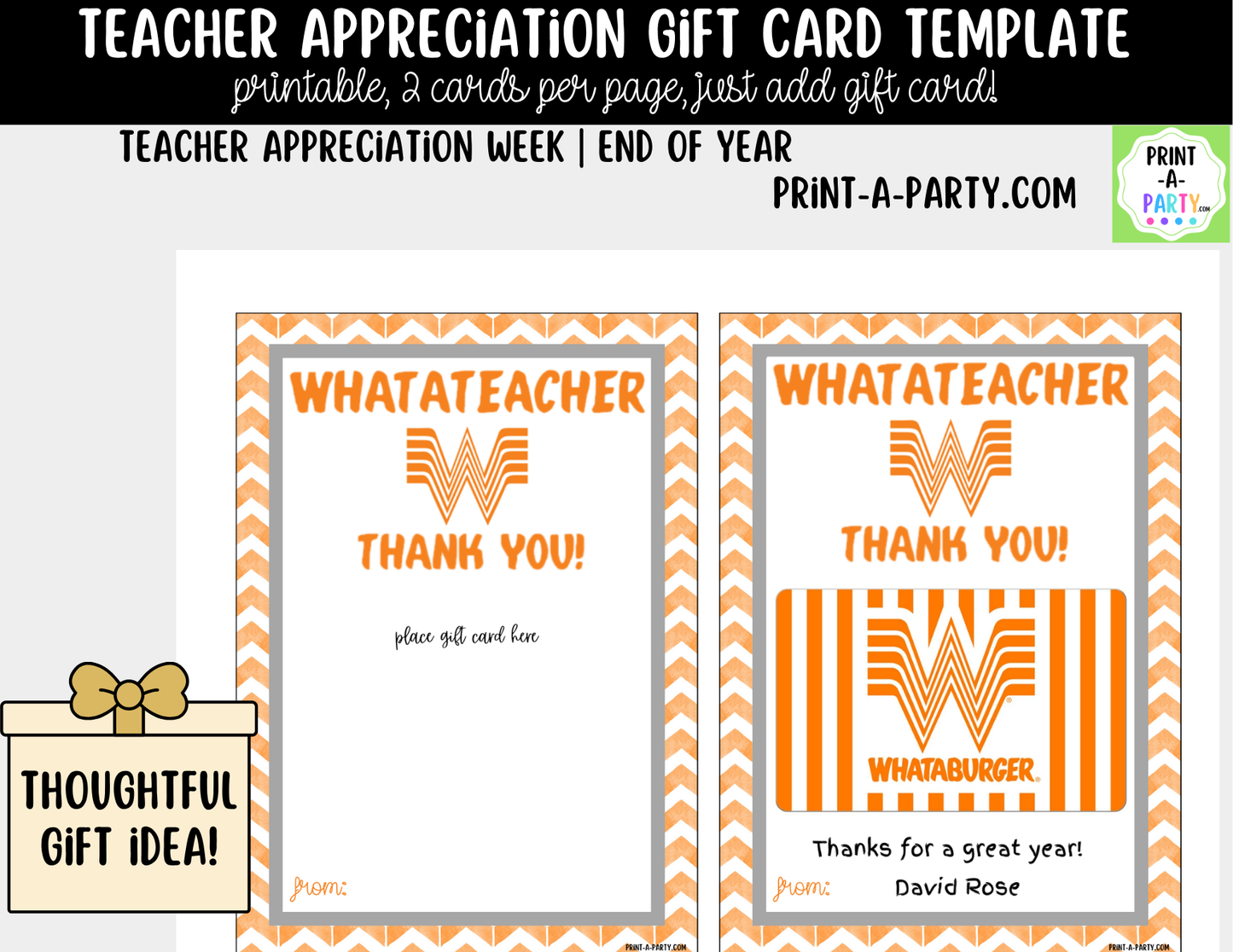 Gift Card Restaurant Templates – Teacher Appreciation Gift Cards for Teacher and Staff Gifts