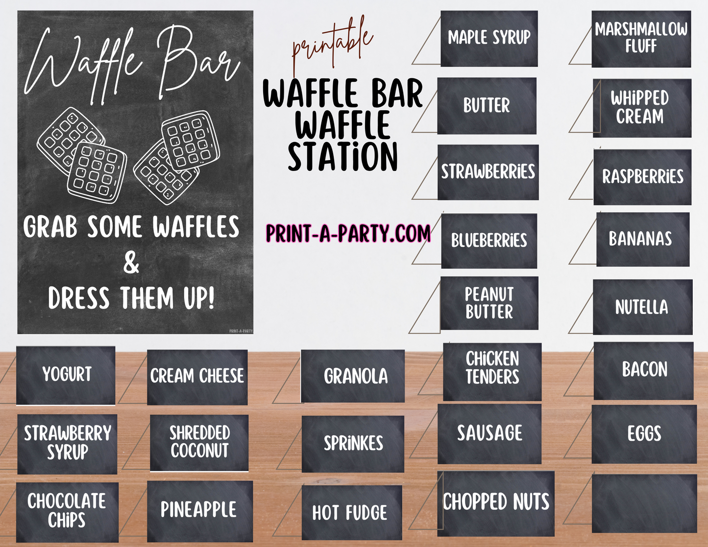 WAFFLE BAR | WAFFLE STATION Setup - Chalkboard | Waffle Bar Sign | Food Station for Party | Food Bar for Party | Brunch Idea | Wedding Shower | Baby Shower | Sleepover | DIY Waffle Bar