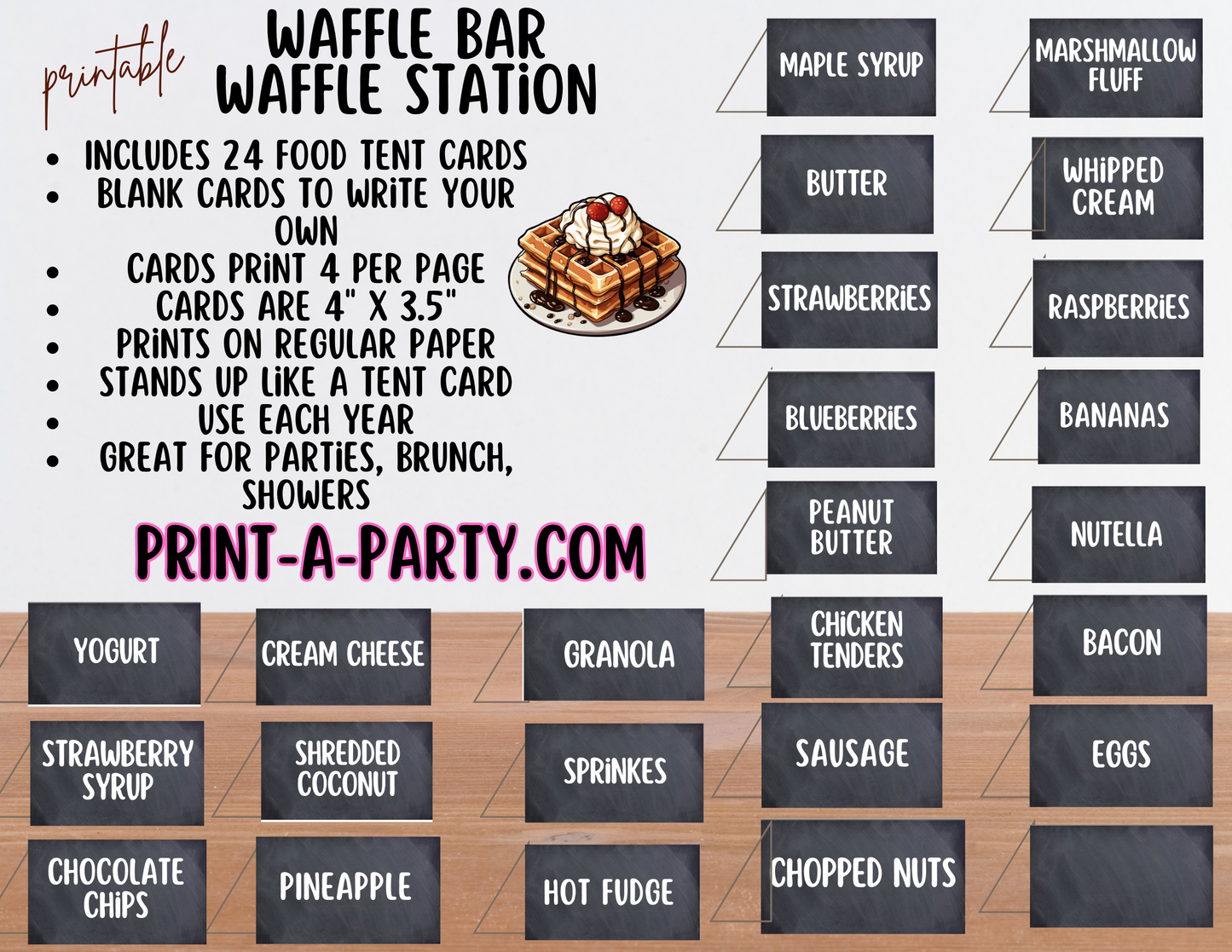 WAFFLE BAR | WAFFLE STATION Setup - Chalkboard | Waffle Bar Sign | Food Station for Party | Food Bar for Party | Brunch Idea | Wedding Shower | Baby Shower | Sleepover | DIY Waffle Bar