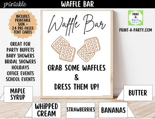 Waffle Bar Printable Sign (8x10) & Topping Tent Cards – Party Decor for Parties, Showers, Events