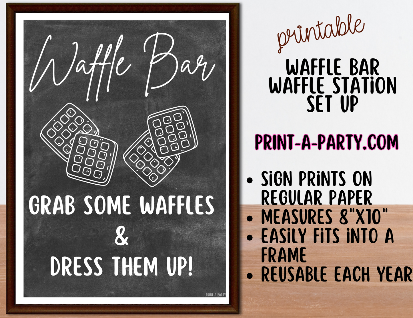 WAFFLE BAR - Printable Chalkboard Waffle Bar Sign & Topping Labels – Perfect for Brunches, Showers, Birthdays Slumber Parties & More