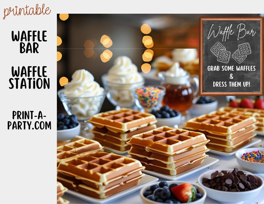 WAFFLE BAR - Printable Chalkboard Waffle Bar Sign & Topping Labels – Perfect for Brunches, Showers, Birthdays Slumber Parties & More