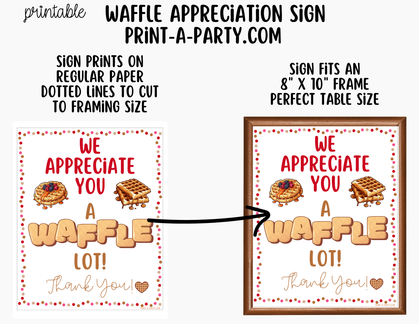 Waffle Bar Appreciation Sign - Printable Decor for Teacher, Staff, Employee, Volunteer, PTO PTA or Parents