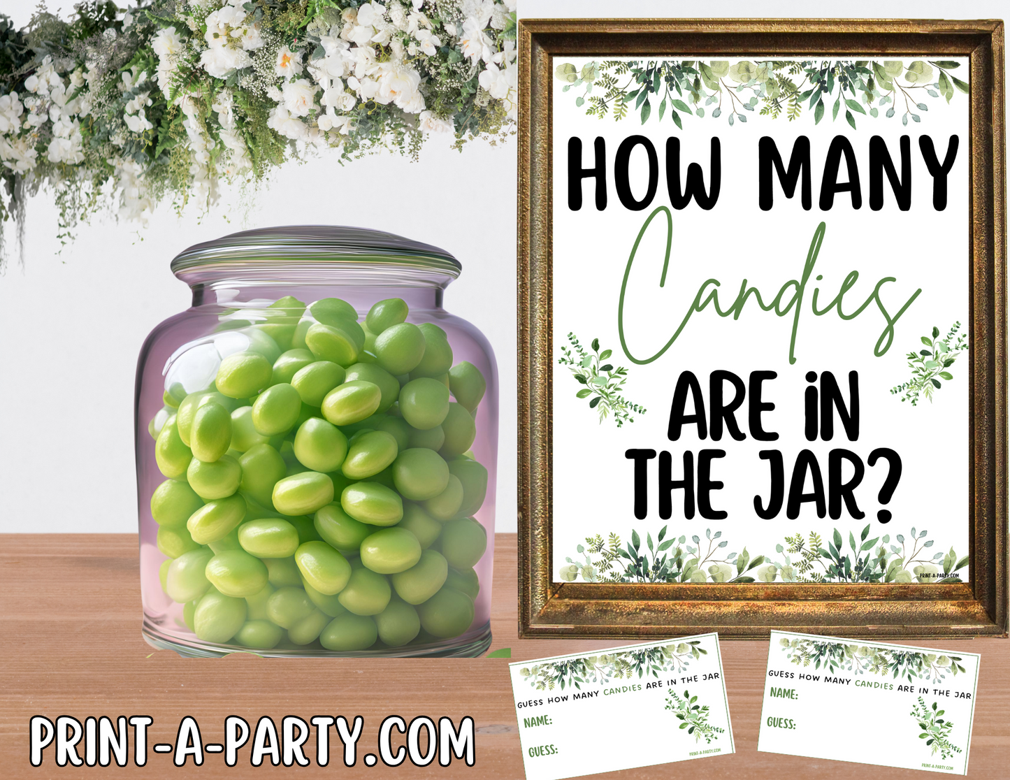 CANDY JAR GUESSING GAME | How many candies in jar | Garden Greenery Theme Wedding |Garden Shower | Bridal Shower Game | Bridal Shower Decor | Engagement Party | Same Sex Wedding Shower Activities | Printable