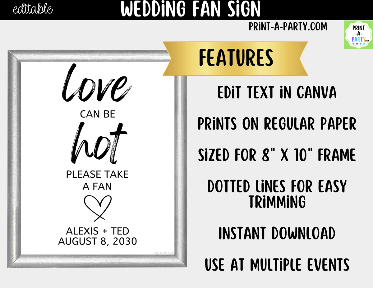 Editable Fan Sign – Love Can Be Hot Please Take a Fan | 8x10 Canva