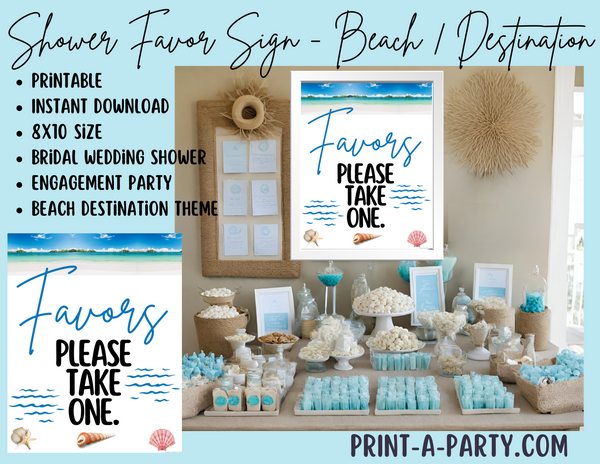 FAVORS SIGN - BEACH DESTINATION WEDDING THEME | Engagement Party Favors | Bridal Wedding Shower Favors | Favors Please take one