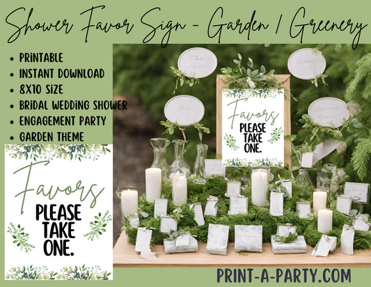 FAVORS SIGN - GARDEN GREENERY THEME | Engagement Party Favors | Bridal Wedding Shower Favors | Favors Please take one