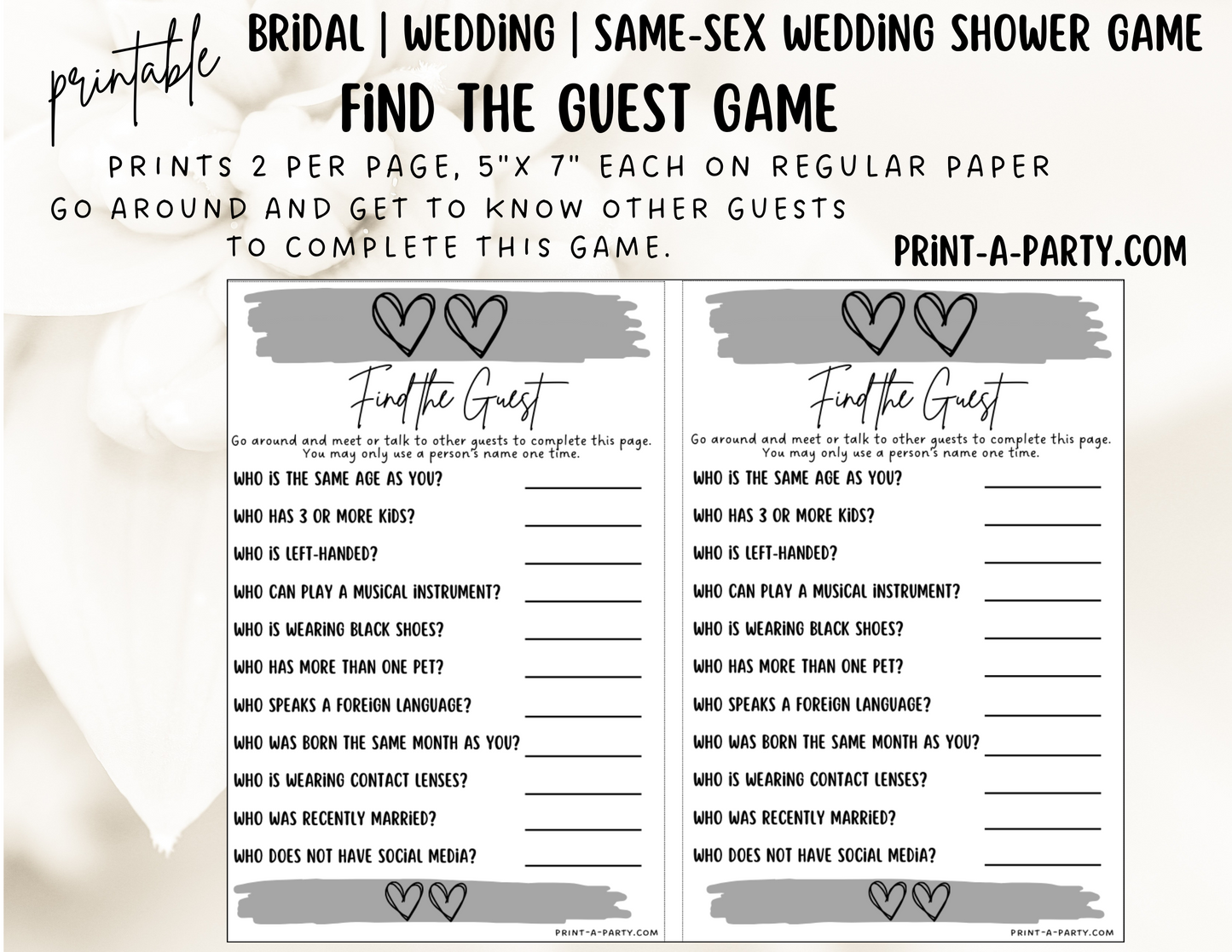 Same Sex Wedding Shower Game Bundle (4) LGBTQ+ | Same Sex Wedding Activities | Same Sex Weddings - Two Hearts Design