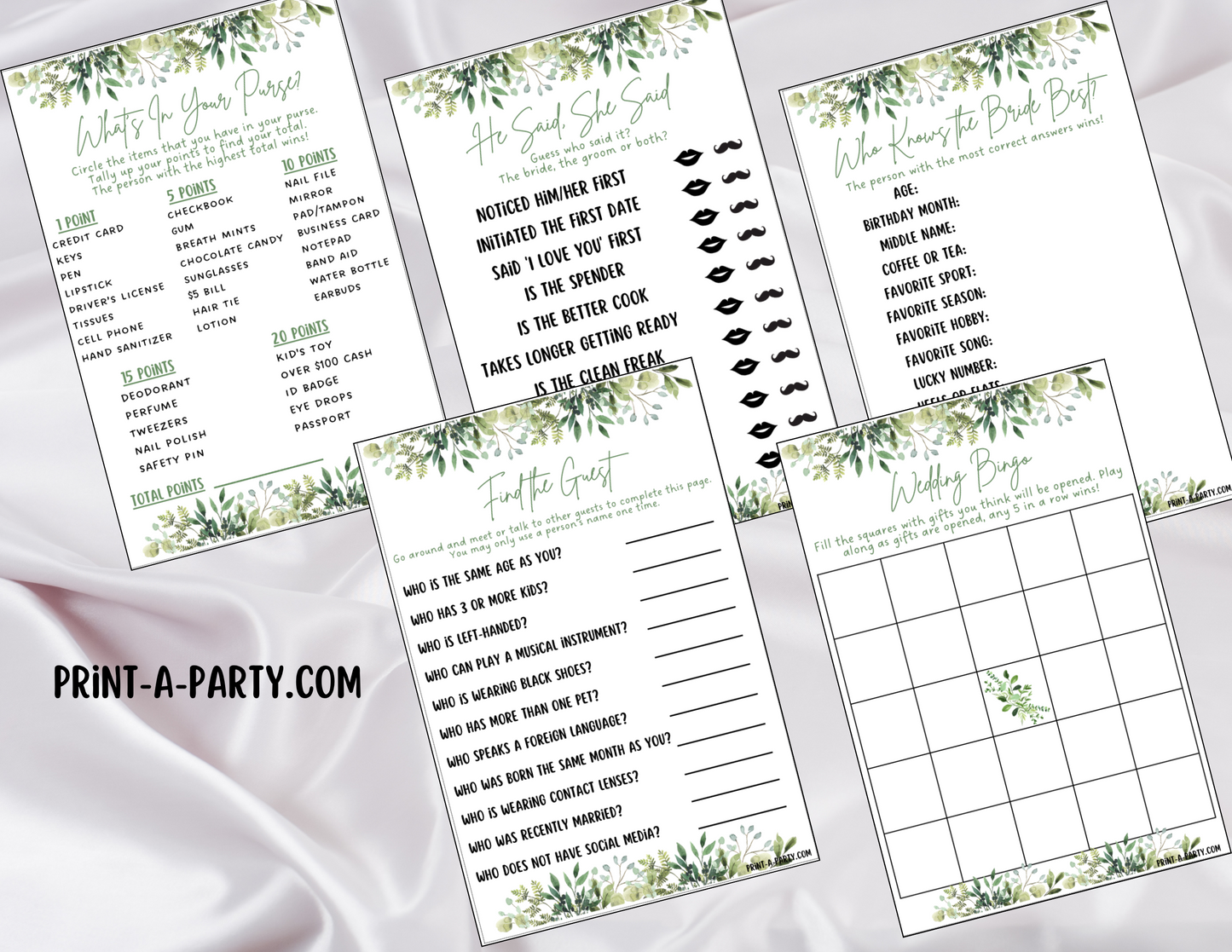 GAME BUNDLE:  Bridal Wedding Shower Engagement Party Game Bundle | Garden Greenery Wedding | Garden Wedding Theme | Printable