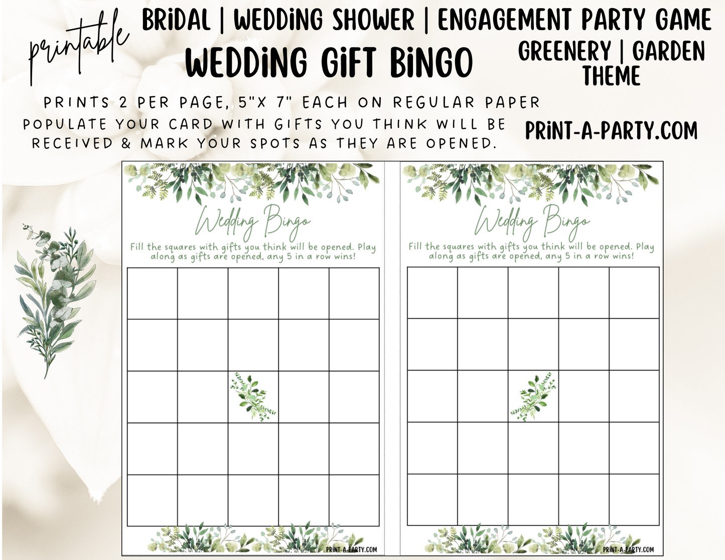 GAME BUNDLE:  Bridal Wedding Shower Engagement Party Game Bundle | Garden Greenery Wedding | Garden Wedding Theme | Printable