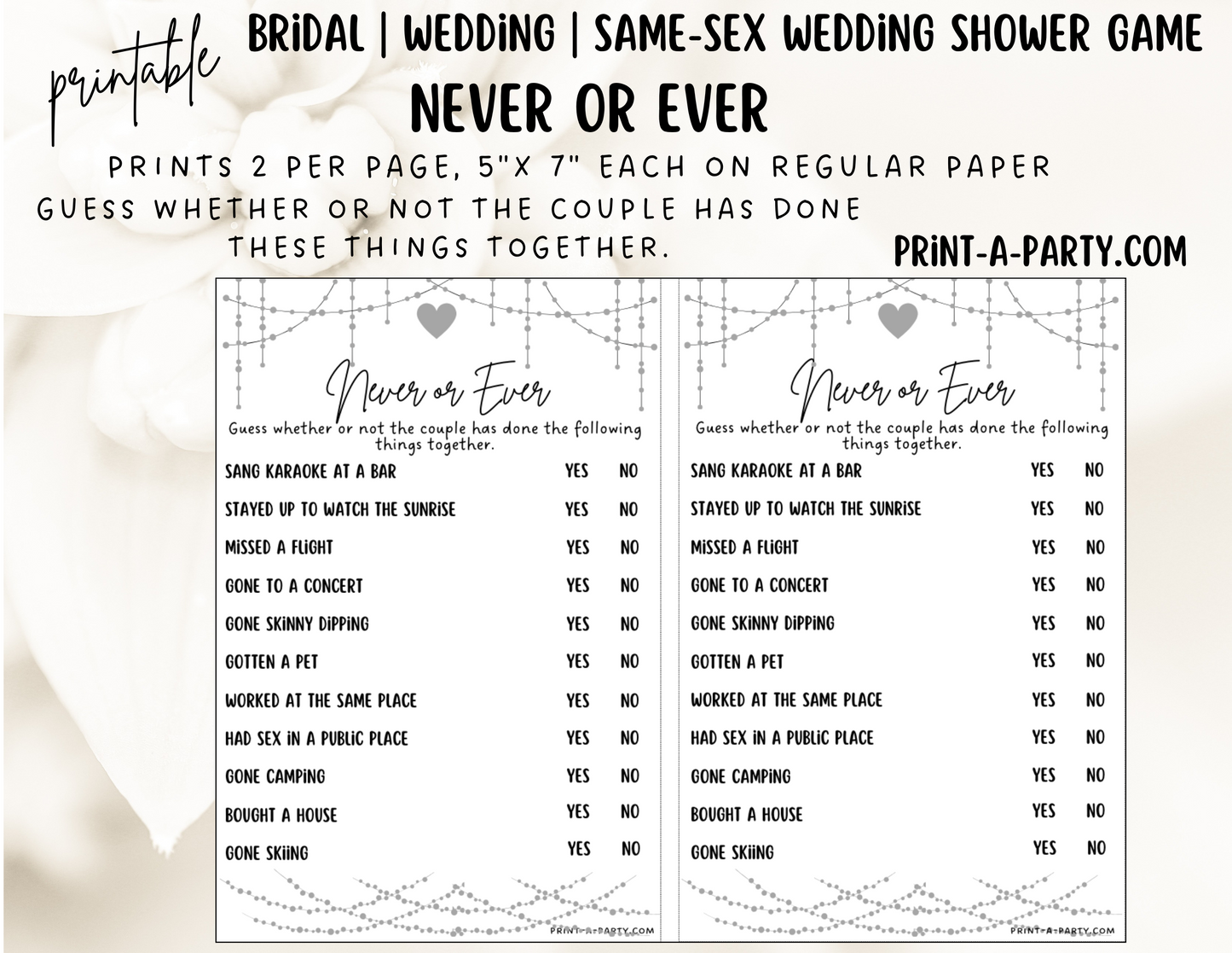 Same Sex Wedding Shower Game Bundle (4) LGBTQ+ | Same Sex Wedding Activities | Same Sex Weddings - String Garland Design