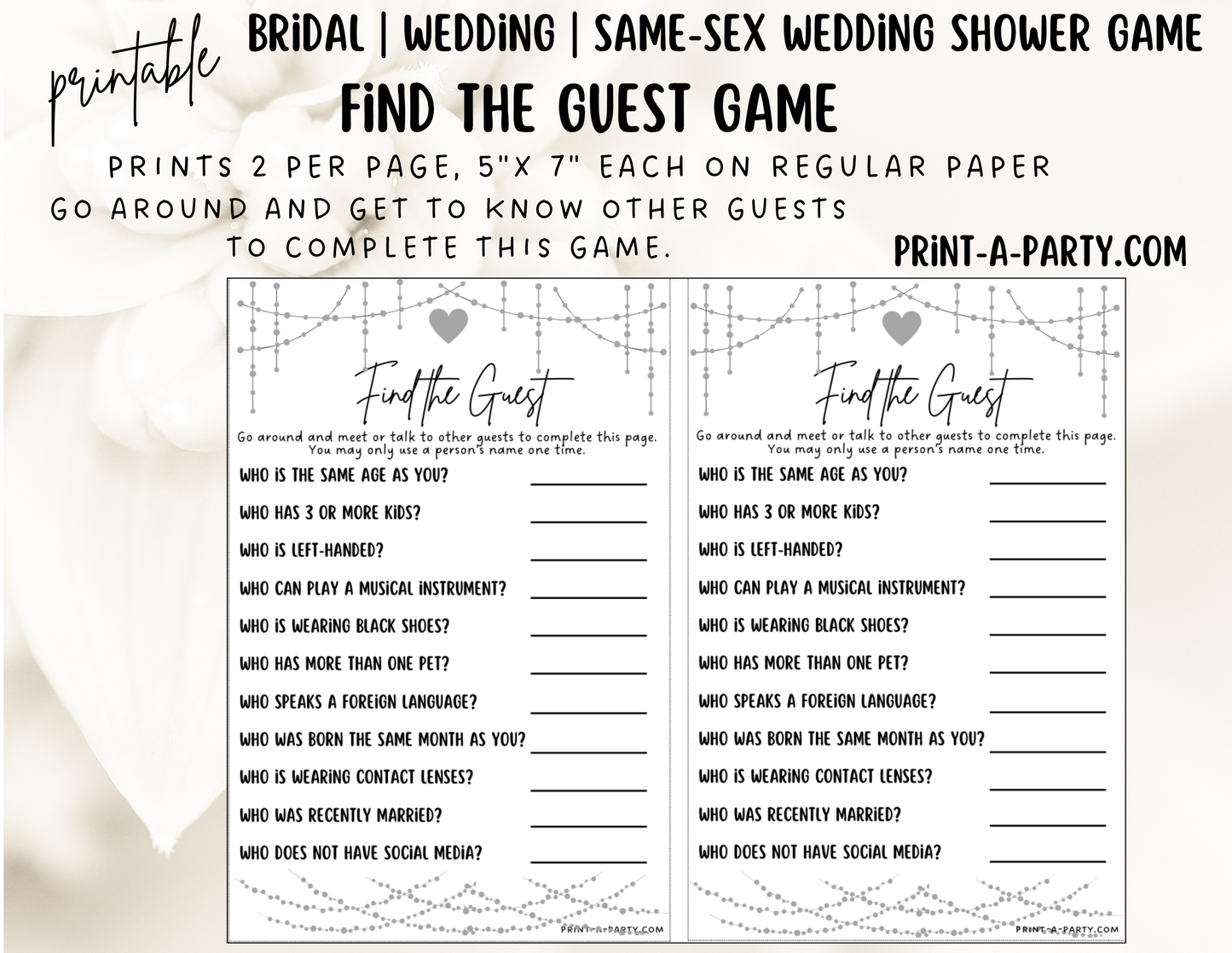 Same Sex Wedding Shower Game Bundle (4) LGBTQ+ | Same Sex Wedding Activities | Same Sex Weddings - String Garland Design