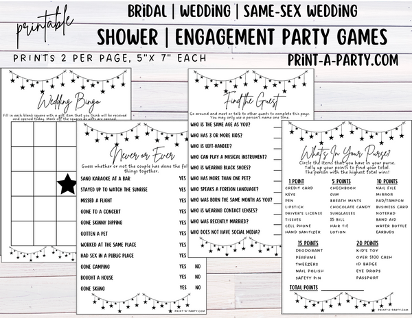 Same Sex Wedding Shower Game Bundle (4) LGBTQ+ | Same Sex Wedding Activities | Same Sex Weddings - Star Garland Design